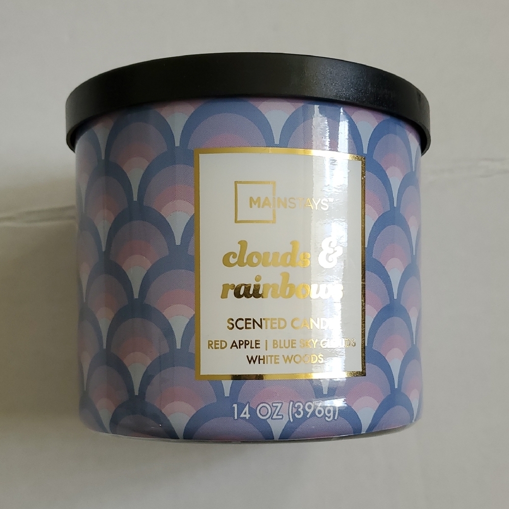Mainstays Clouds & Rainbow Scented Candle with Blue and Purple Design